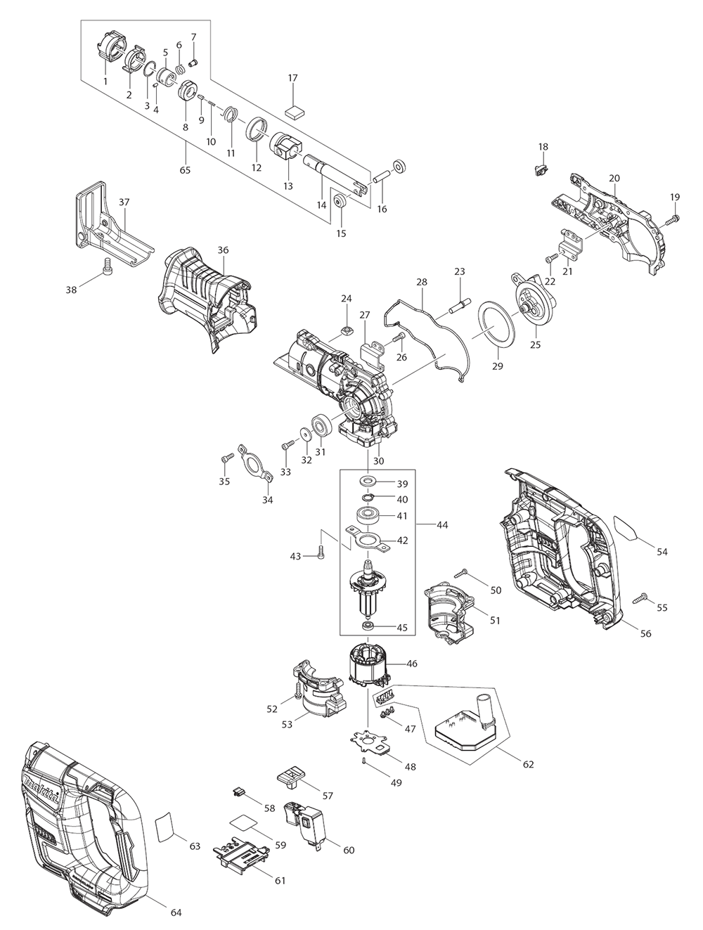 Page 1 Diagram and Parts List for  Makita Saw