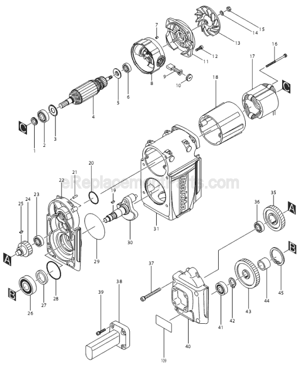 Page A Diagram and Parts List for  Makita Demolition Hammer