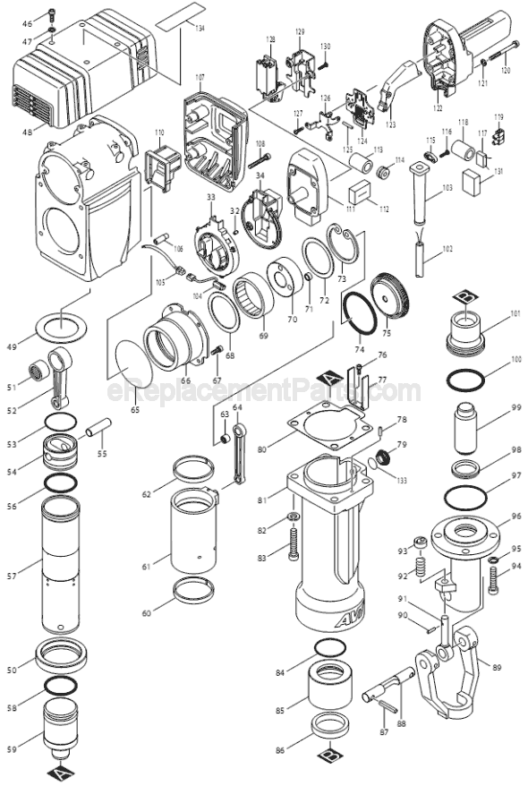Page B Diagram and Parts List for  Makita Demolition Hammer