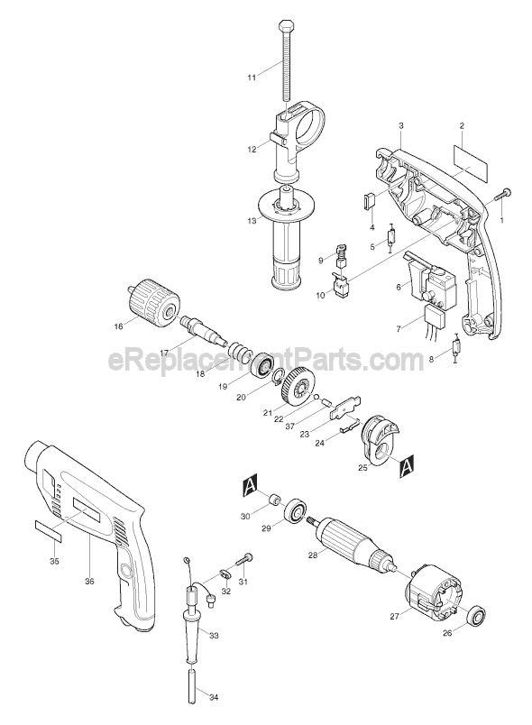 Page A Diagram and Parts List for  Makita