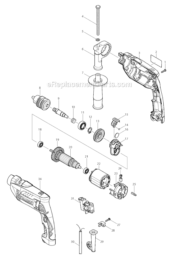 Page A Diagram and Parts List for  Makita Hammer Drill