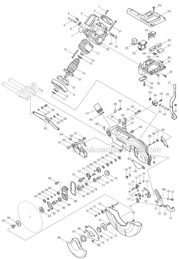 Page A Diagram and Parts List for  Makita Miter Saw