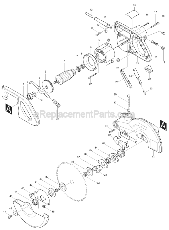 Page A Diagram and Parts List for  Makita Miter Saw