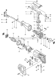 Part Location Diagram of 212115-3 Makita Needle Bearing 1216
