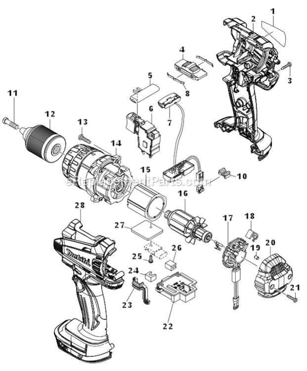 Page A Diagram and Parts List for  Makita Cordless Drill