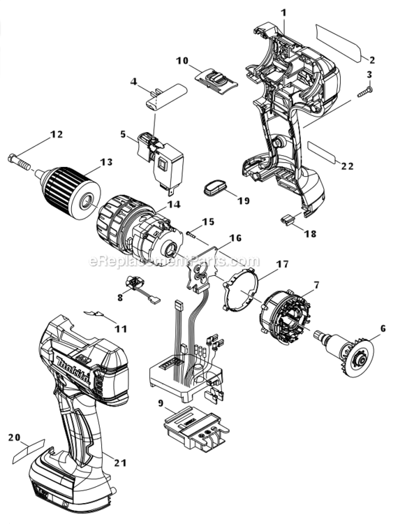 Page A Diagram and Parts List for  Makita Cordless Drill