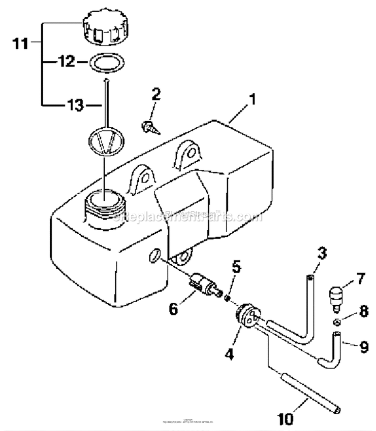 Fuel Tank Diagram and Parts List for 2001-01 to 2004-03 Mantis Tiller