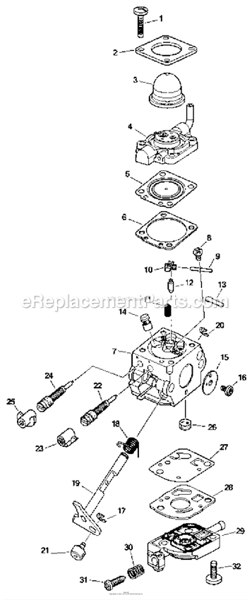 Carburetor Diagram and Parts List for 2001-01 to 2004-03 Mantis Tiller
