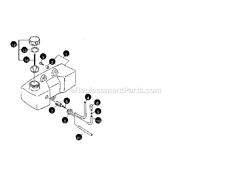 Fuel Tank Diagram and Parts List for  Mantis Tiller