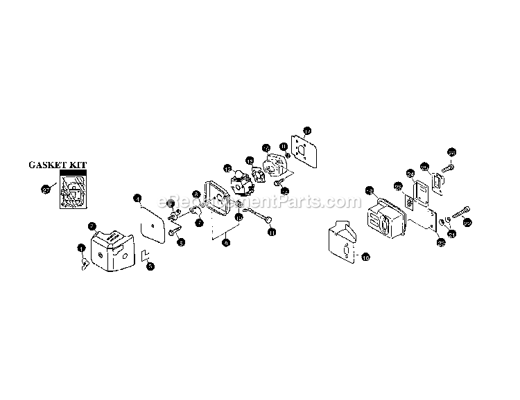 Air Cleaner/Muffler/Throttle Diagram and Parts List for  Mantis Tiller