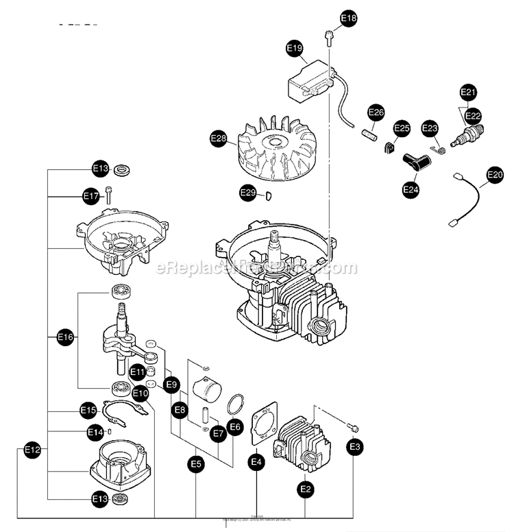 Ignition, Engine And Short Block Diagram and Parts List for  Mantis Tiller