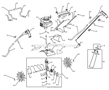 2-Cycle Tiller Assembly Diagram and Parts List for  Mantis Tiller