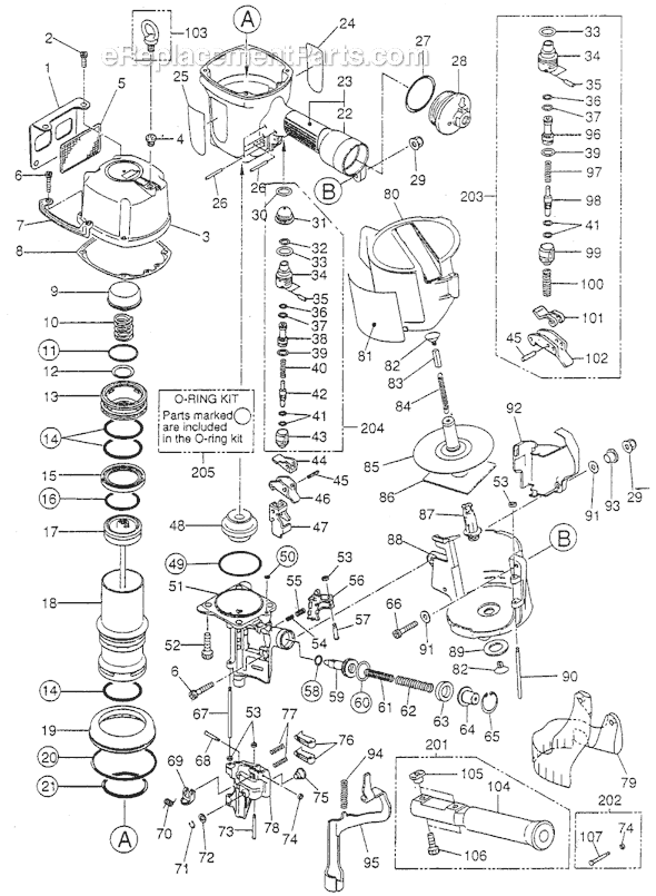 Page A Diagram and Parts List for  Max Nailer
