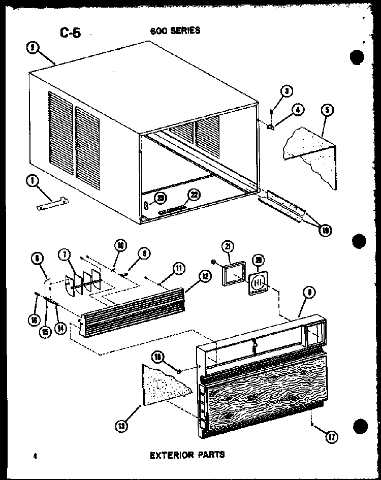 Exterior Parts Diagram and Parts List for ES619-3R P54720-98R Amana Air Conditioner