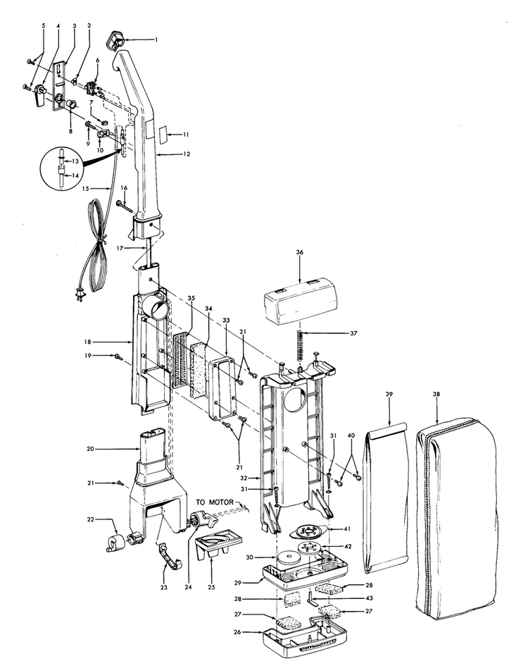 Handle, Outerbag Diagram and Parts List for U4231  Hoover Upright Vacuum