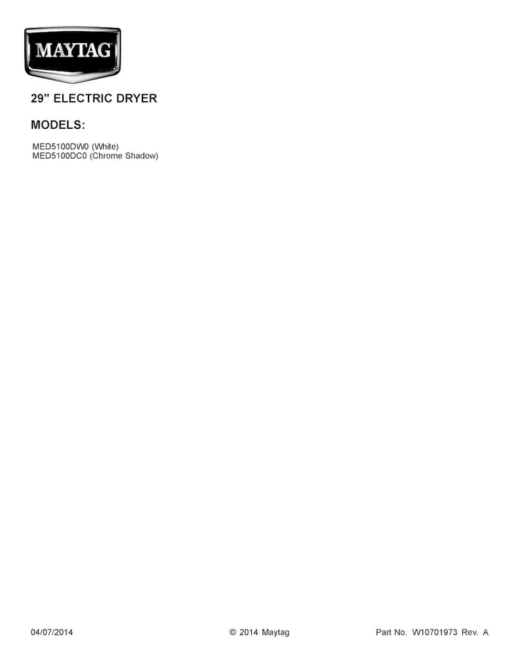 Cover Sheet Diagram and Parts List for  Maytag Dryer