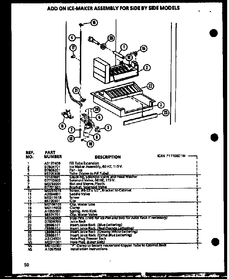 Section 20 Diagram and Parts List for SL22JB-P1116005W  Amana Refrigerator