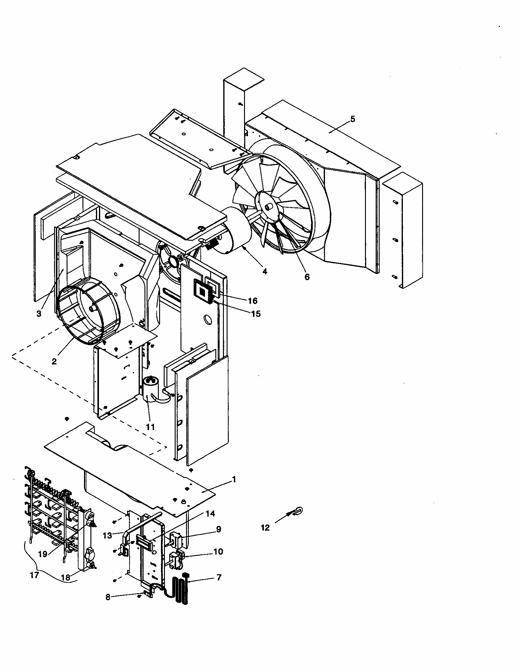 Center Partition Assembly/controls Diagram and Parts List for RE18090C2DR REV A Amana Air Conditioner