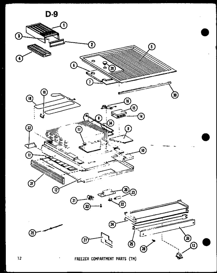 Freezer Compartment Parts Diagram and Parts List for ESRFC14E-G-P74645-12WG  Amana Refrigerator