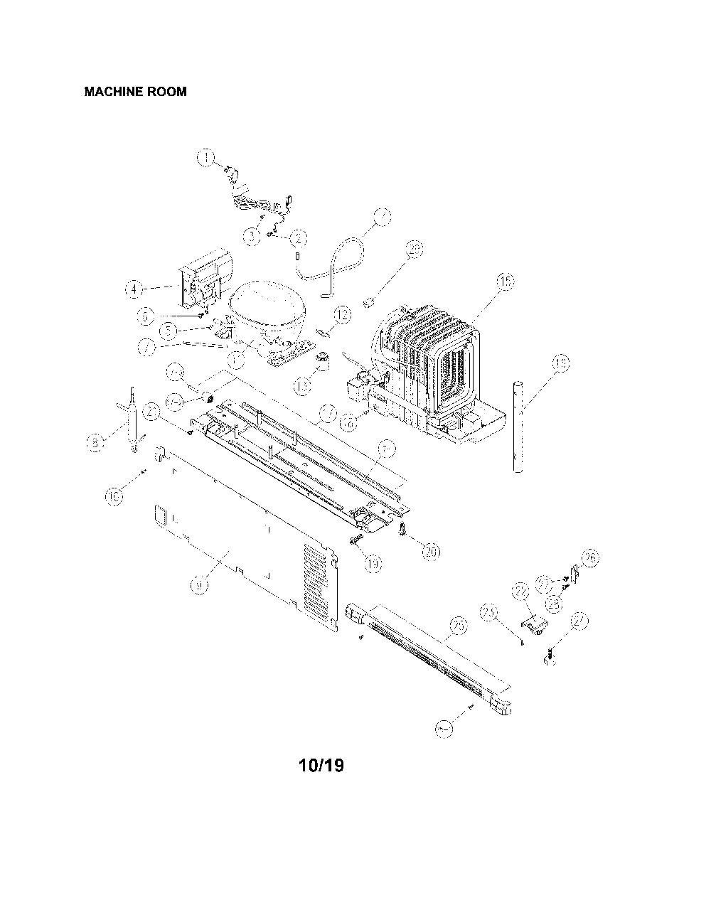 Machine Room Diagram and Parts List for 11170619910  Kenmore Refrigerator