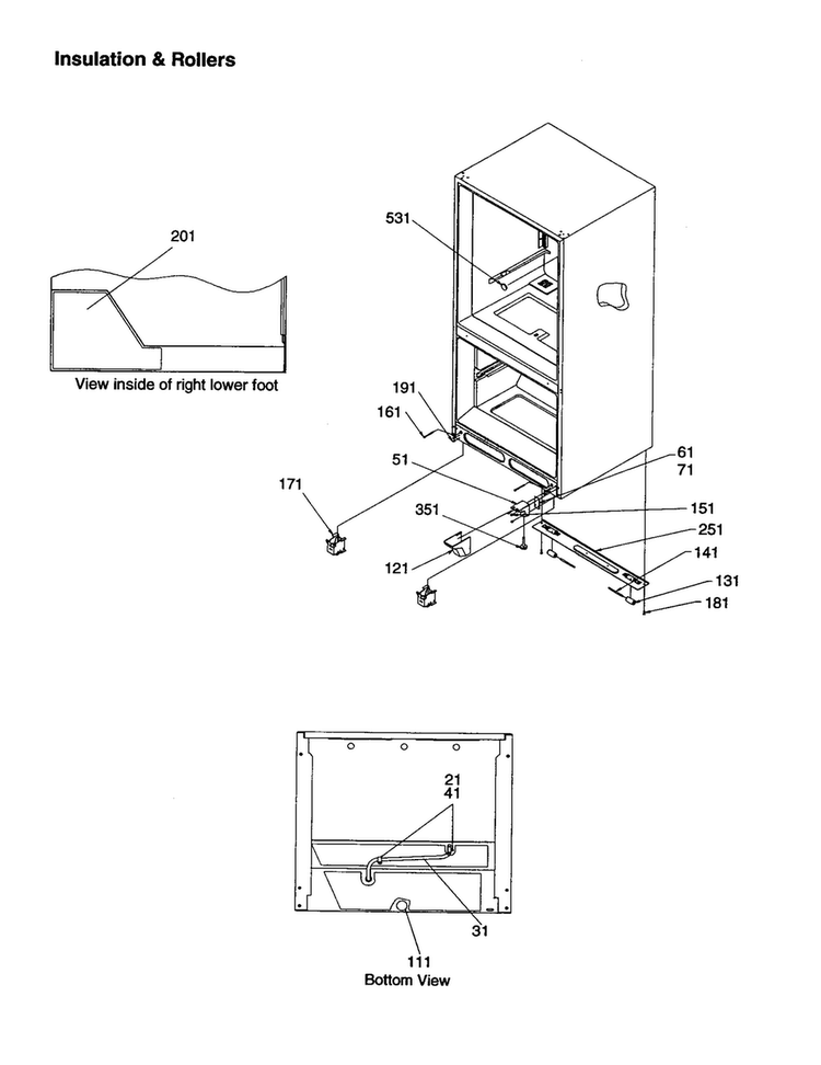 Insulation And Rollers Diagram and Parts List for DRB1201AC-PDRB2101AC0  Amana Refrigerator