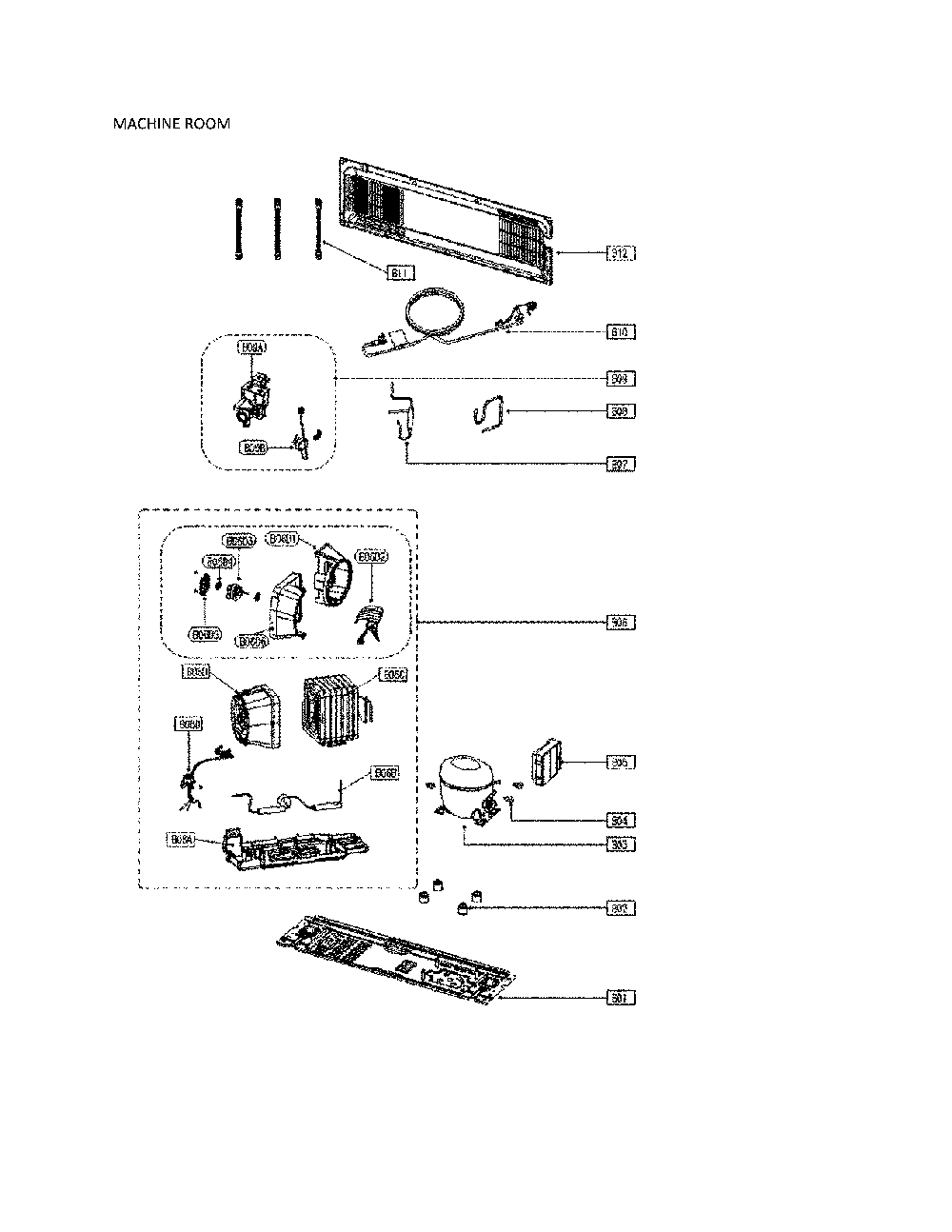 Machine Room Diagram and Parts List for 11173307910  Kenmore Refrigerator