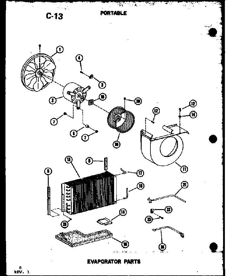 Evaporator Parts Diagram and Parts List for 8P-5L P54973-21R Amana Air Conditioner