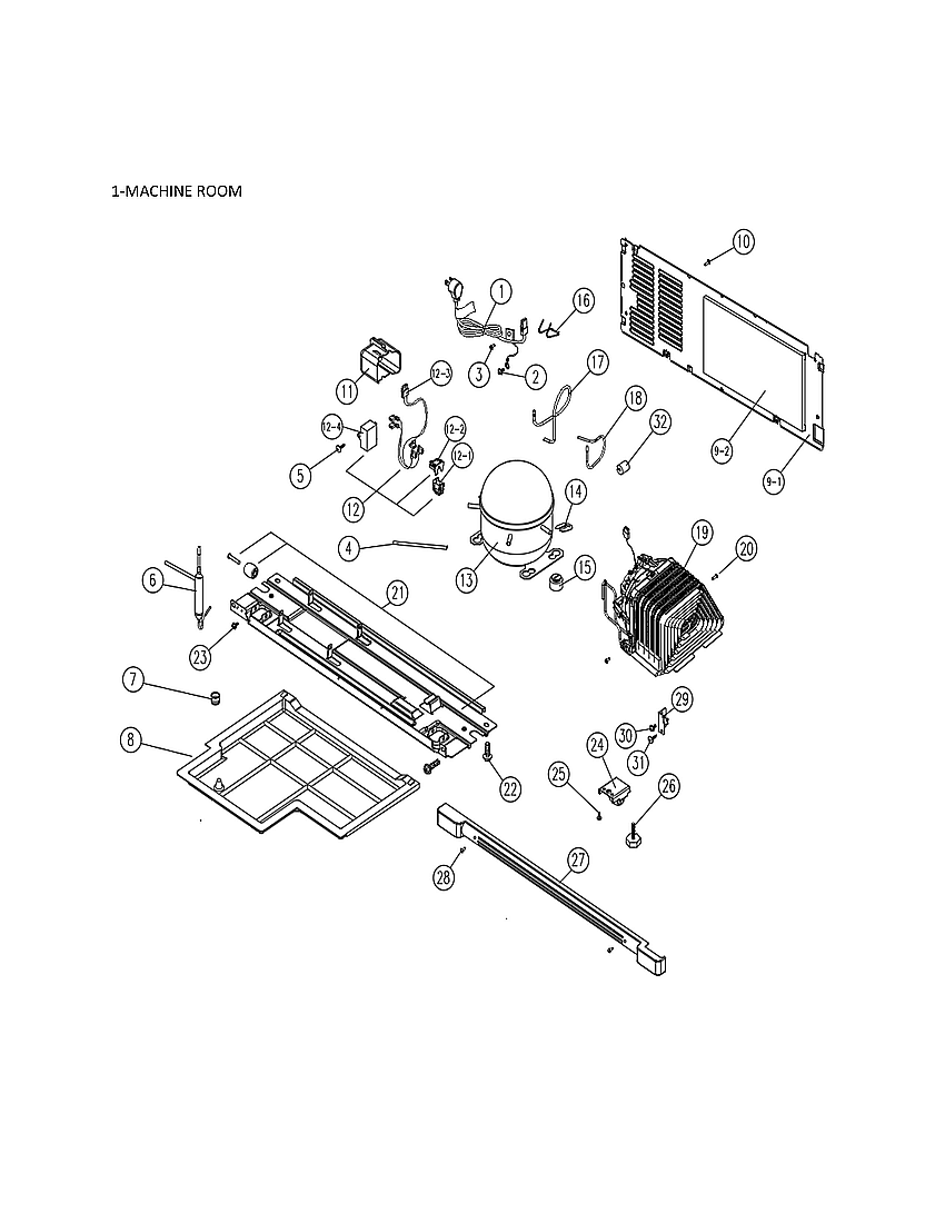 Machine Room Diagram and Parts List for 11161269220  Kenmore Refrigerator