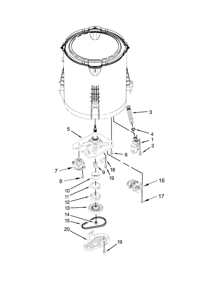 Gearcase, Motor And Pump Parts Diagram and Parts List for  Admiral Washer
