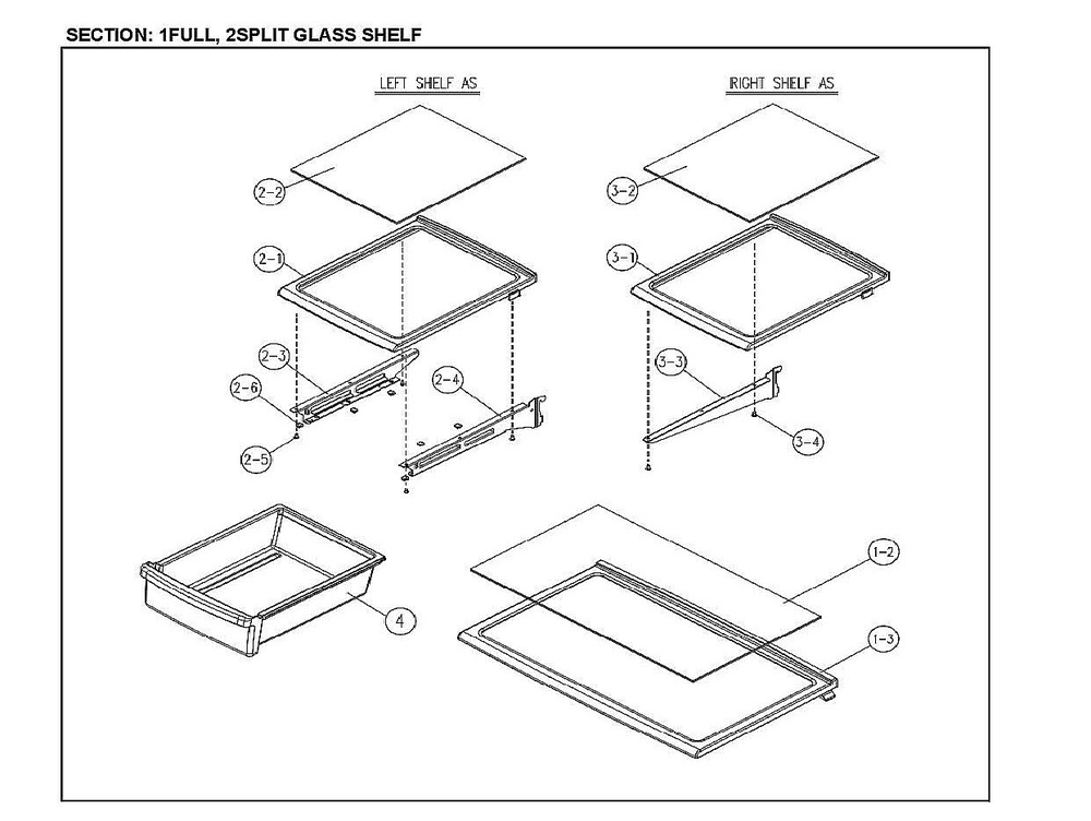 Glass Shelf Diagram and Parts List for 11161212615  Kenmore Refrigerator