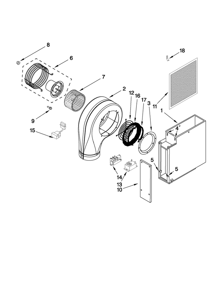 Blower Unit Parts Diagram and Parts List for  Jenn-Air Cooktop