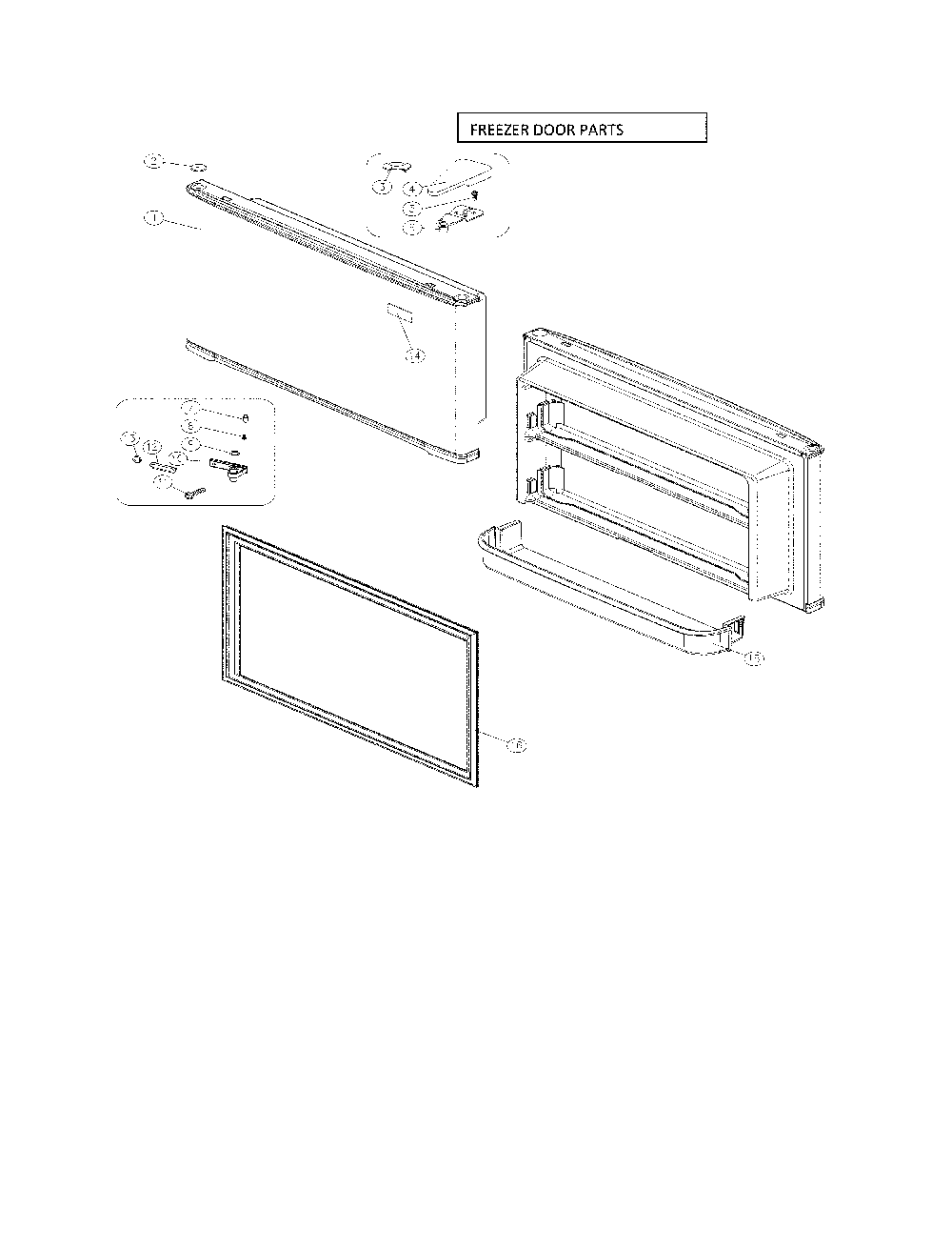 Freezer Door Parts Diagram and Parts List for 11169339812  Kenmore Refrigerator