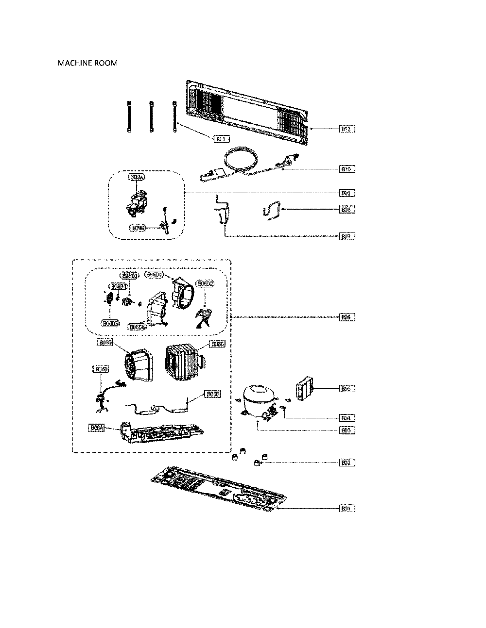 Machine Room Diagram and Parts List for 11173302911  Kenmore Refrigerator