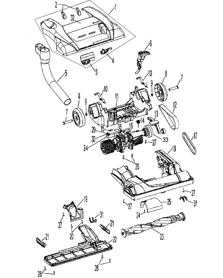 Base Diagram and Parts List for U6485-100  Hoover Upright Vacuum