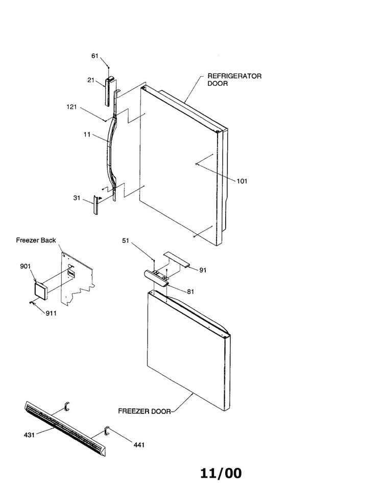 Door Handles And Accessories Diagram and Parts List for BG21VW-P1325013WW  Amana Refrigerator