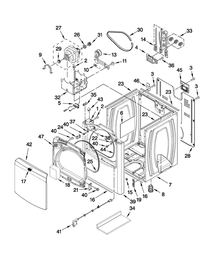 Cabinet Parts Diagram and Parts List for  Maytag Dryer