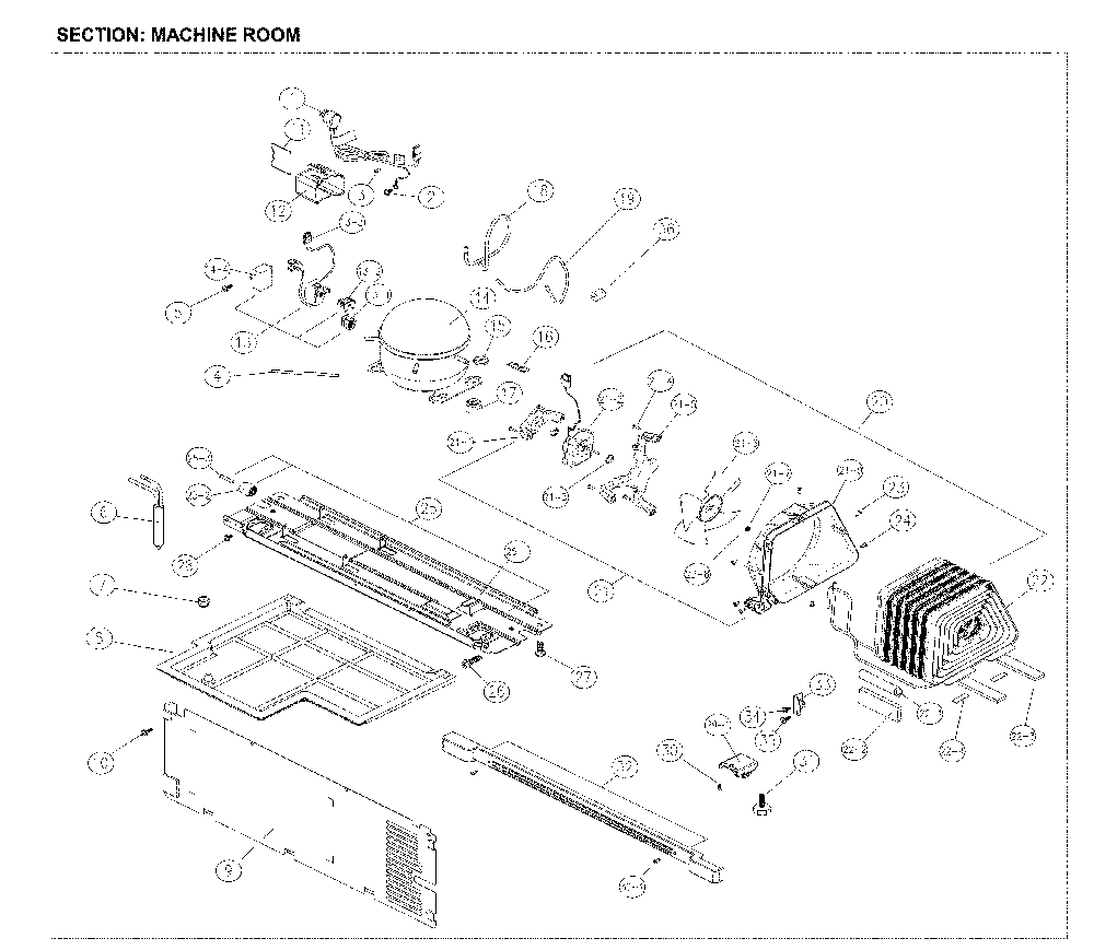 Machine Room Diagram and Parts List for 11161205714  Kenmore Refrigerator