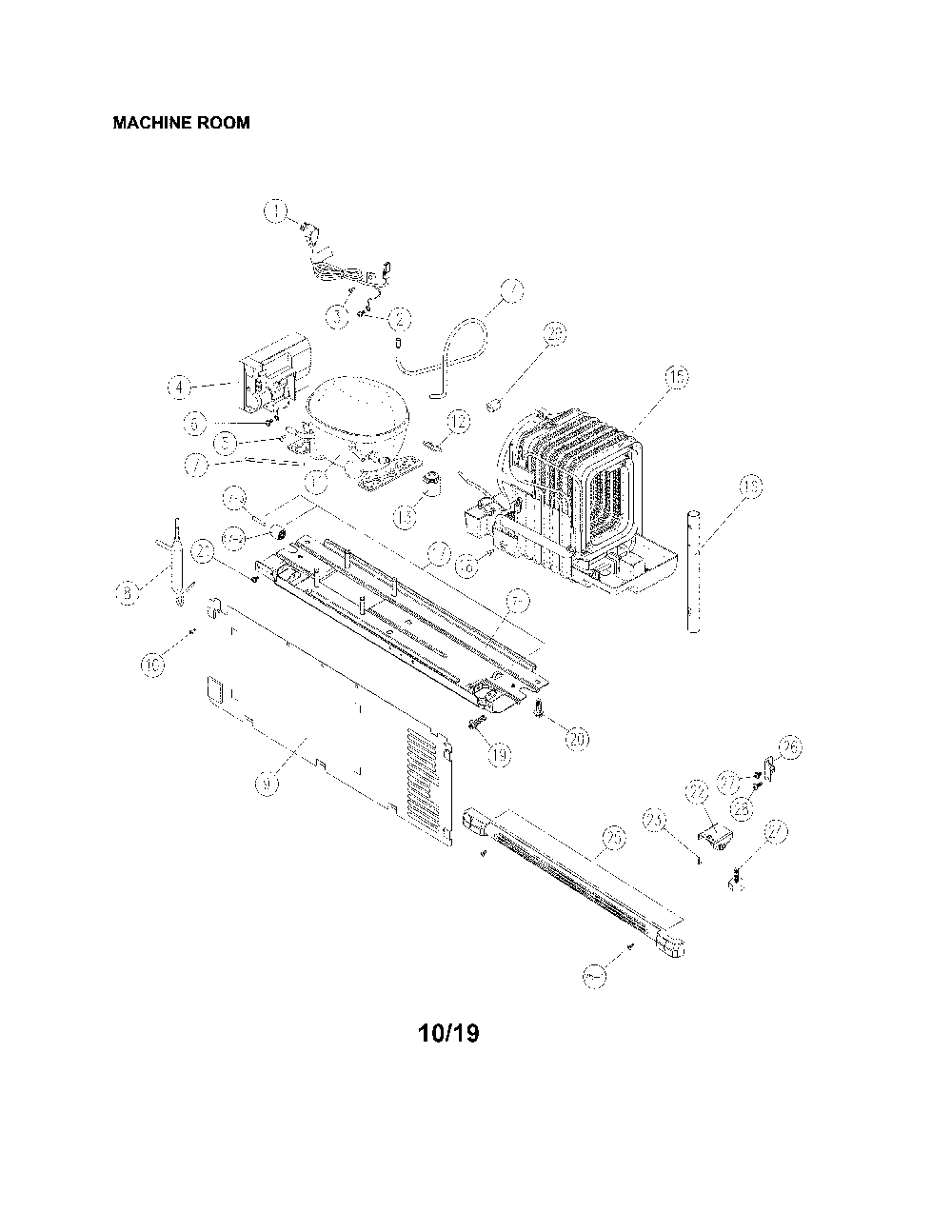 Machine Room Diagram and Parts List for 11170712910  Kenmore Refrigerator
