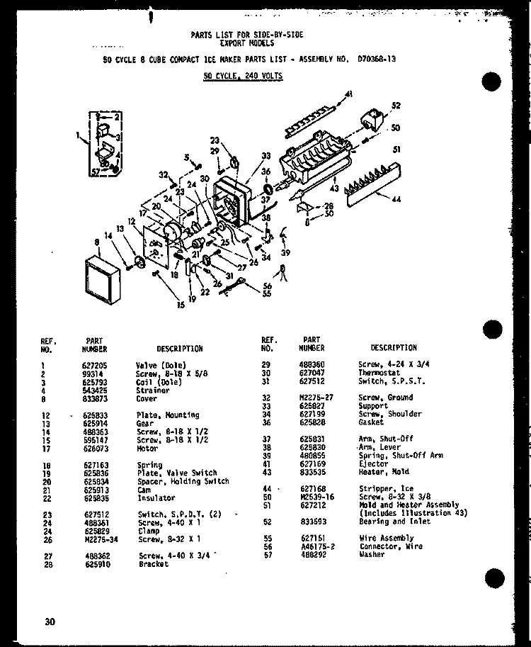 50 CYCLE 8 CUBE COMPACT ICE MAKER Diagram and Parts List for SP19E P7410002W Amana Refrigerator