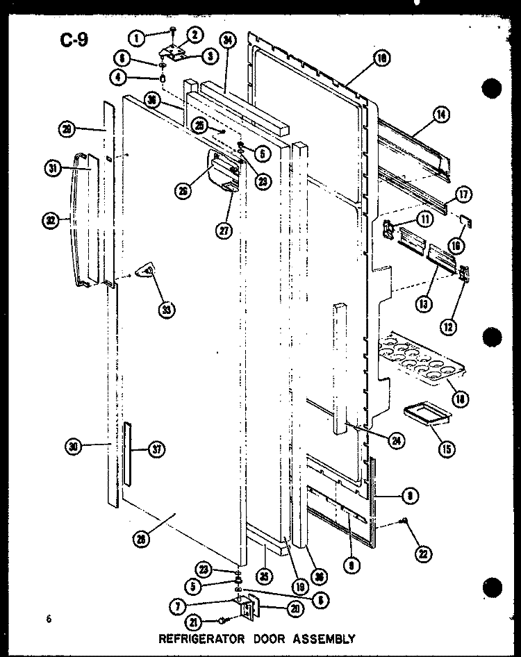 REF DOOR ASSY Diagram and Parts List for SR19FL P7540001W L Amana Refrigerator