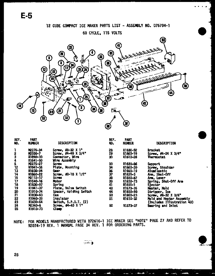 12 CUBE COMPACT ICE MAKER Diagram and Parts List for SLDI22F-1 P7540014W Amana Refrigerator