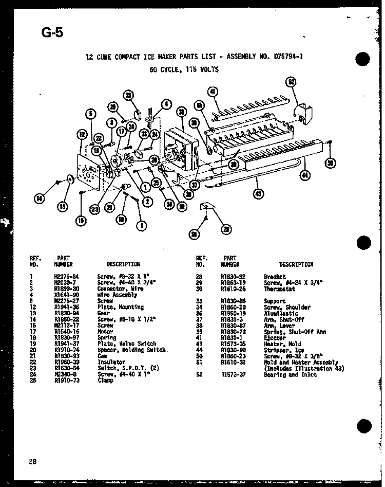 12 CUBE COMPACT ICE MAKER Diagram and Parts List for SLDI22F P7540019W Amana Refrigerator