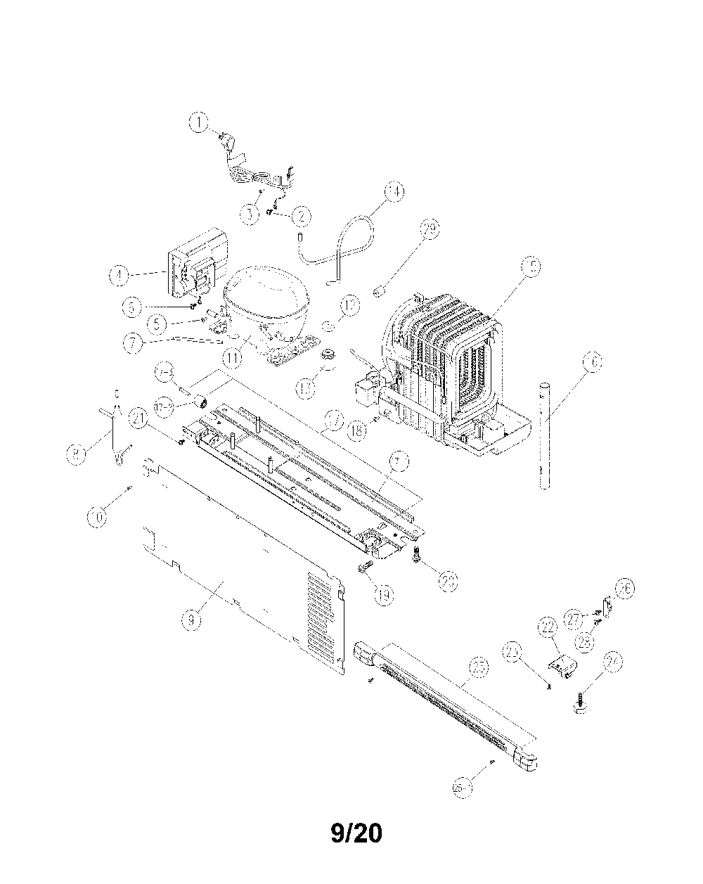 Machine Room Diagram and Parts List for 11160515911  Kenmore Refrigerator