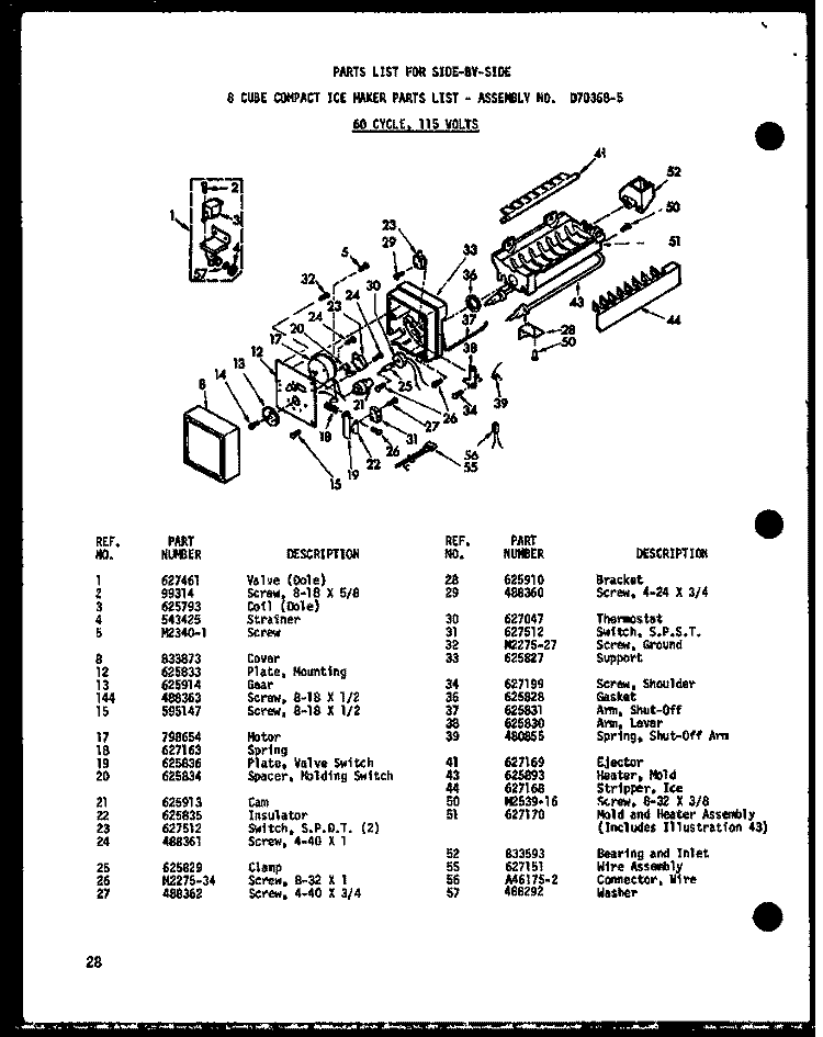 8 CUBE COMPACT ICE MAKER Diagram and Parts List for SP19B-L P7332046W L Amana Refrigerator