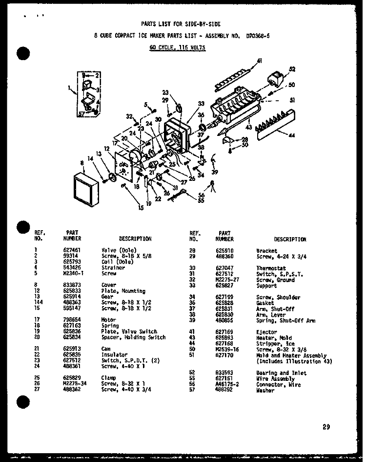 8 CUBE COMPACT ICE MAKER Diagram and Parts List for SP19C-C P7390002W C Amana Refrigerator