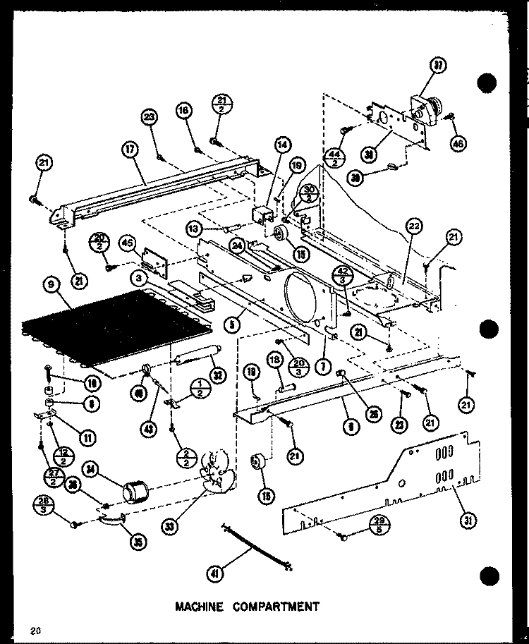 MACHINE COMPARTMENT Diagram and Parts List for SLDI25G P7642105W Amana Refrigerator