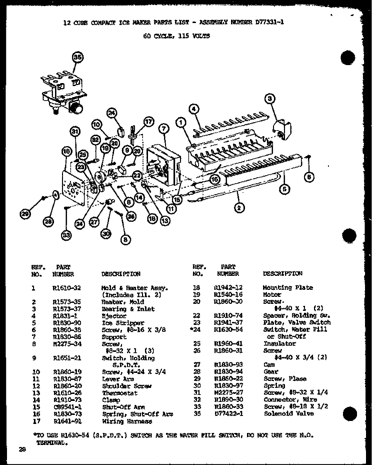12 CUBE COMPACT ICE MAKER Diagram and Parts List for SLDI25G P7642105W Amana Refrigerator