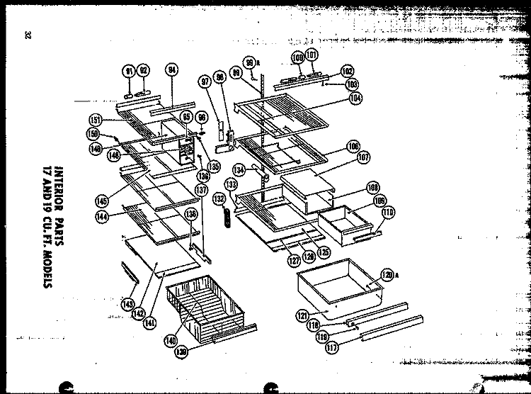 INTERIOR PARTS 17 AND 19 CU. FT. MODELS Diagram and Parts List for ESR17F  Amana Refrigerator