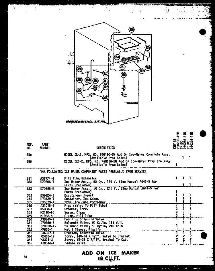 ADD ON ICE MAKER 18 CU. FT. Diagram and Parts List for ETM18J-A P6023616W A Amana Refrigerator