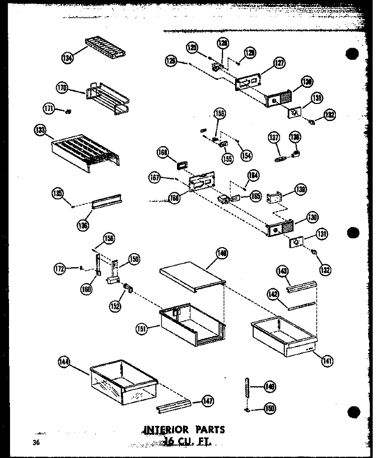 INTERIOR PARTS 16 CU. FT. Diagram and Parts List for ET16N P6023627W Amana Refrigerator